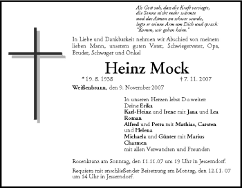 Anzeige von Heinz Mock von MGO