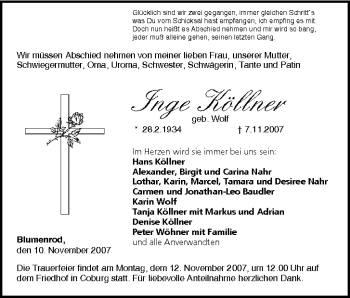 Anzeige von Inge Köllner von MGO