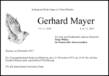 Anzeige von Gerhard Mayer von MGO
