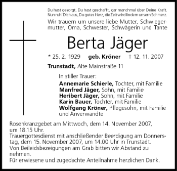 Anzeige von Berta Jäger von MGO