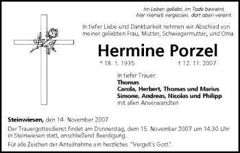 Anzeige von Hermine Porzel von MGO