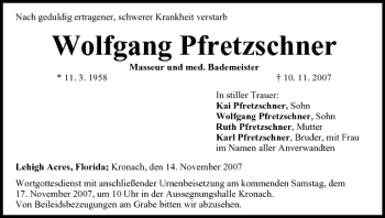Anzeige von Wolfgang Pfretzschner von MGO