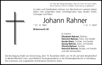 Anzeige von Johann Rahner von MGO