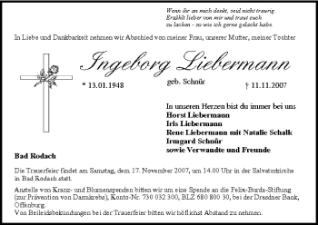 Anzeige von Ingeborg Liebermann von MGO