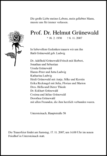 Anzeige von Helmut Grünewald von MGO