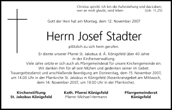Anzeige von Josef Stadter von MGO