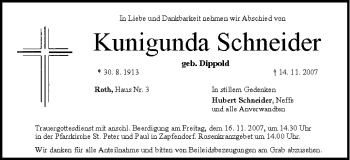 Anzeige von Kunigunda Schneider von MGO