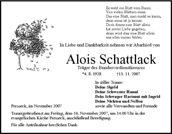 Anzeige von Alois Schattlack von MGO
