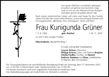 Anzeige von Kunigunda Grüner von MGO