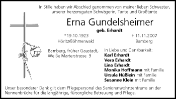 Anzeige von Erna Gundelsheimer von MGO