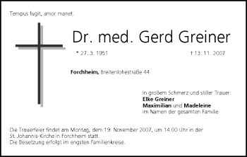 Anzeige von Gerd Greiner von MGO