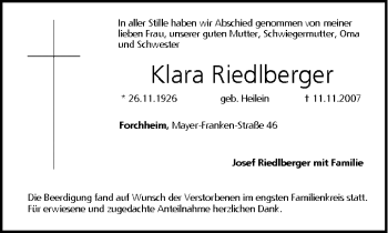 Anzeige von Klara Riedlberger von MGO
