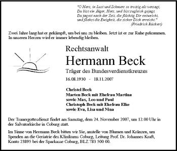 Anzeige von Hermann Beck von MGO