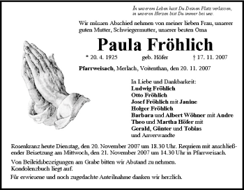 Anzeige von Paula Fröhlich von MGO