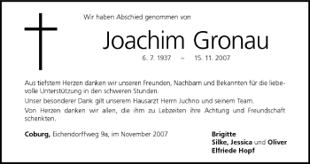 Anzeige von Joachim Gronau von MGO