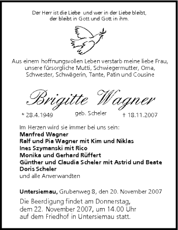 Anzeige von Brigitte Wagner von MGO