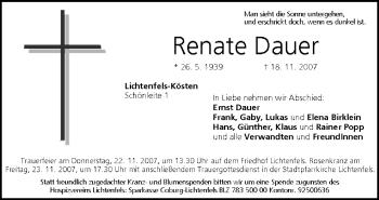 Anzeige von Renate Dauer von MGO