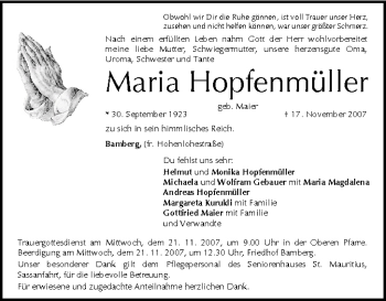 Anzeige von Maria Hopfenmüller von MGO