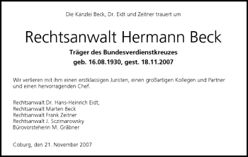 Anzeige von Hermann Beck von MGO