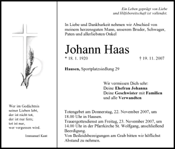 Anzeige von Johann Haas von MGO