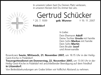Anzeige von Getrud Schücker von MGO
