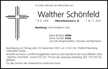 Anzeige von Walther Schönfeld von MGO