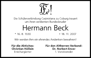 Anzeige von Hermann Beck von MGO