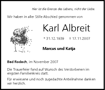 Anzeige von Karl Albreit von MGO