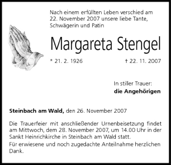 Anzeige von Margareta Stengel von MGO