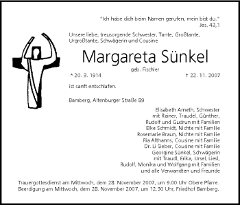 Anzeige von Margareta Sünkel von MGO
