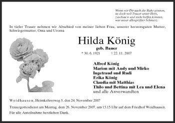 Anzeige von Hilda König von MGO