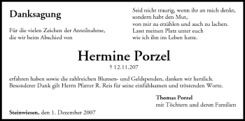 Anzeige von Hermine Porzel von MGO