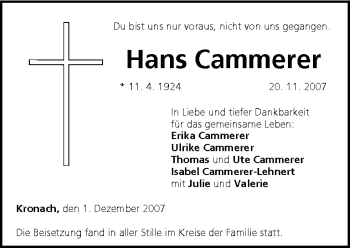 Anzeige von Hans Cammerer von MGO