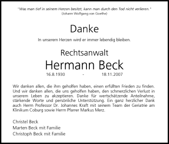 Anzeige von Hermann Beck von MGO