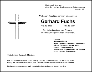 Anzeige von Gerhard Fuchs von MGO