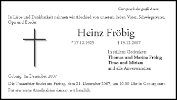 Anzeige von Heinz Fröbig von MGO