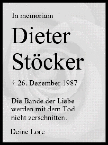Anzeige von Dieter Stöcker von MGO