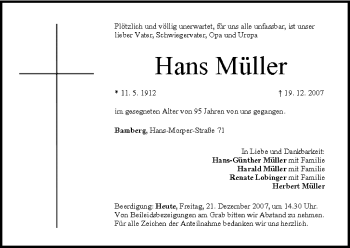 Anzeige von Hans Müller von MGO