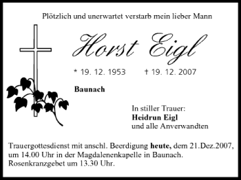 Anzeige von Horst Eigl von MGO