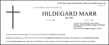 Anzeige von Hildegard Marr von MGO