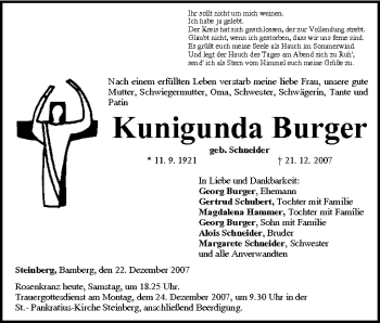 Anzeige von Kunigunda Burger von MGO