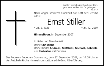 Anzeige von Ernst Stiller von MGO