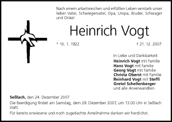 Anzeige von Heinrich Vogt von MGO
