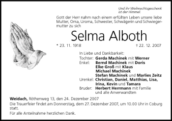 Anzeige von Selma Alboth von MGO