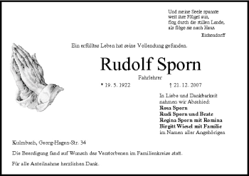 Anzeige von Rudolf Sporn von MGO
