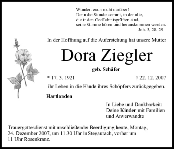 Anzeige von Dora Ziegler von MGO
