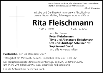 Anzeige von Rita Fleischmann von MGO