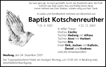 Anzeige von Baptist Kotschenreuther von MGO