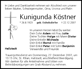 Anzeige von Kunigunda Köstner von MGO