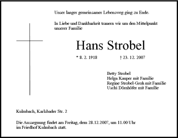 Anzeige von Hans Strobel von MGO